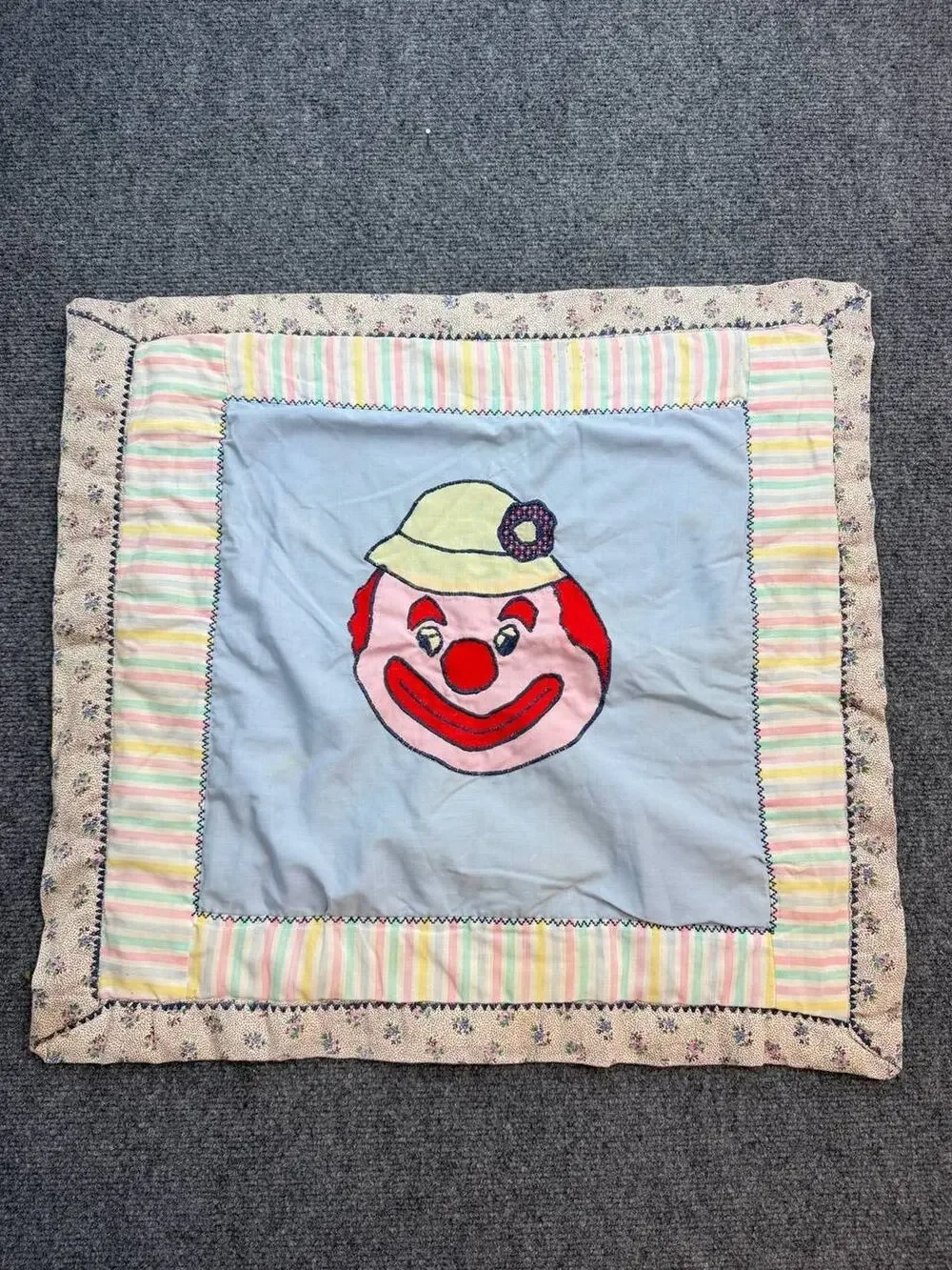 Vintage Handmade Baby Quilt Clown Patchwork Cotton Crib Play Blanket Lap Quilt